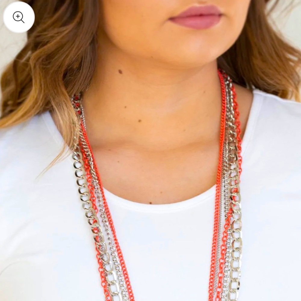 Silver Multi Chain in orange. Matching earrings included. NWT.